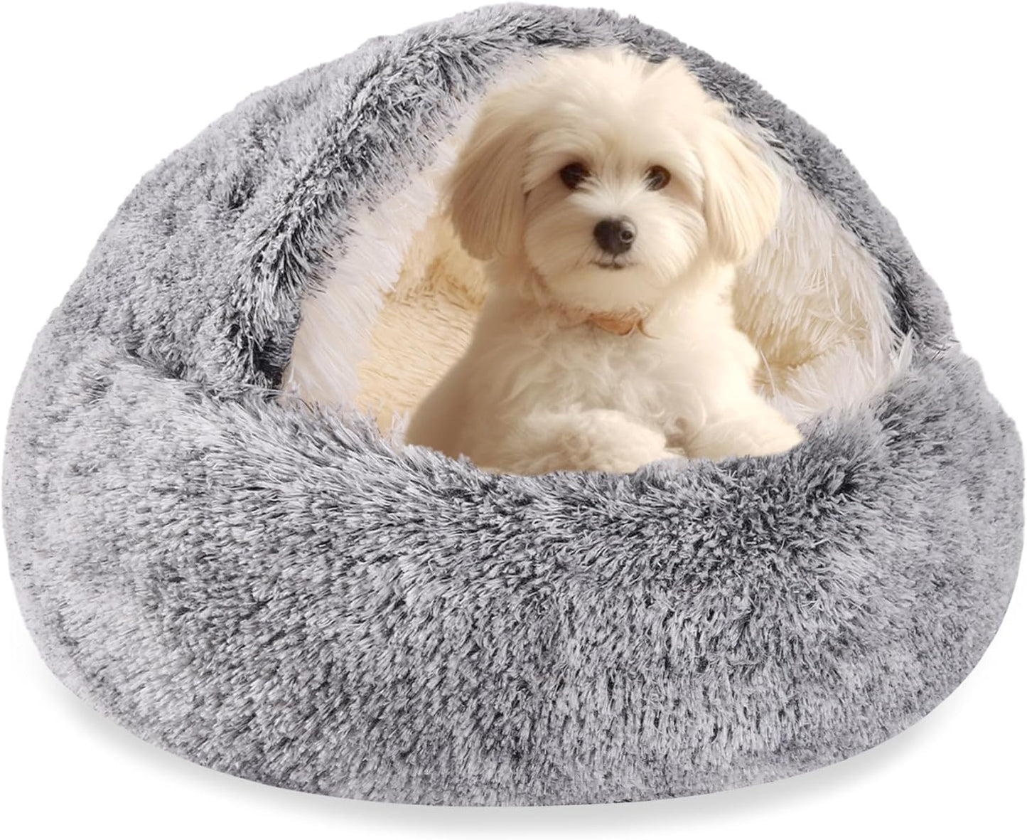 HYQ Small Dog Bed, Cat Beds for Indoor Cats Washable, Cozy Cat Cave Bed, Non-Slip Cat Beds, Calming Dog Bed with Hooded Cover, Dog Bed with Cover for Small Medium Pets (Grey, 24×24 Inch)