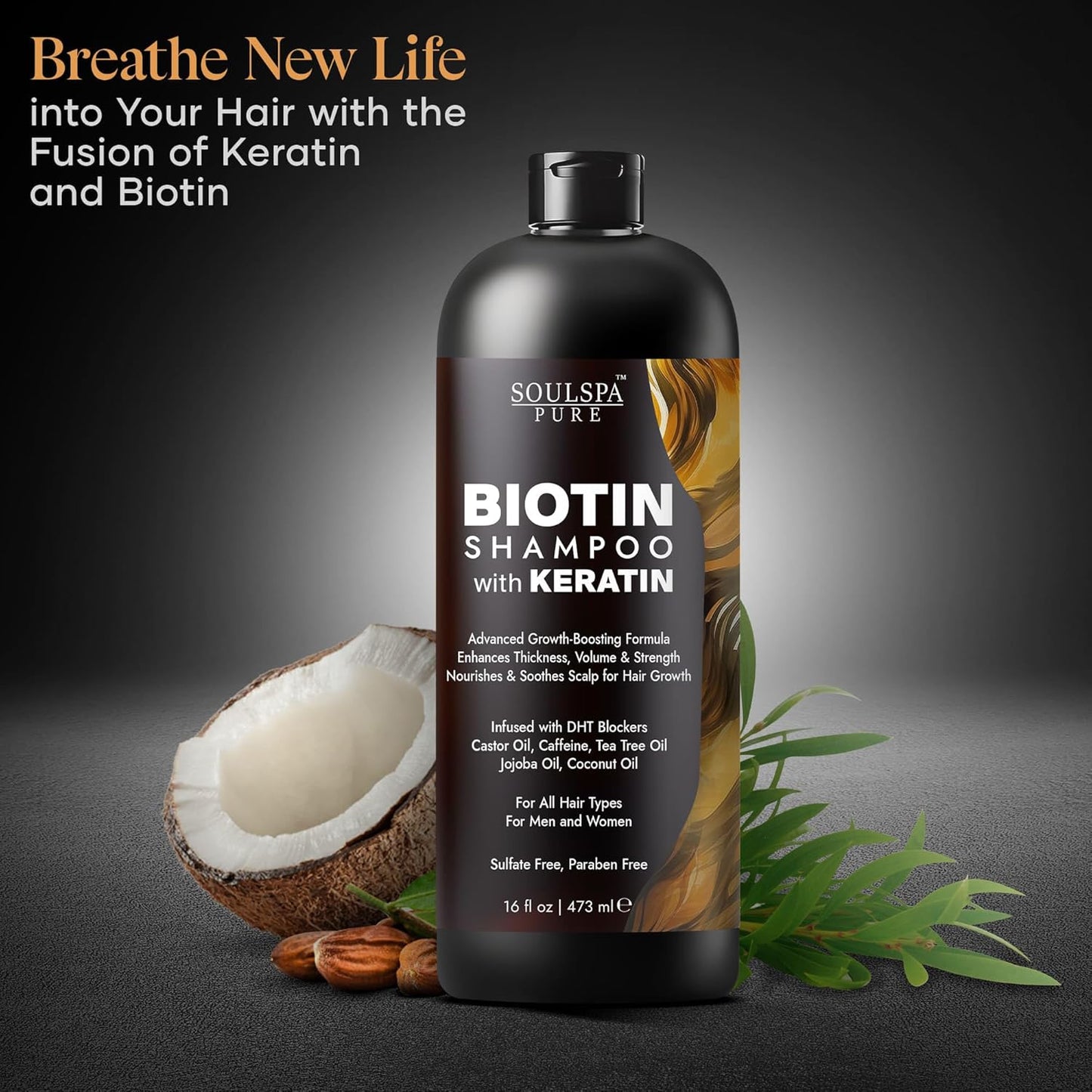 Biotin Shampoo with Keratin - Advanced Anti-Thinning, Hair Growth & Repair Formula - Soothes Scalp, with Tea Tree Oil & DHT Blockers - Strong, Healthy Hair for Men & Women - 16 fl oz