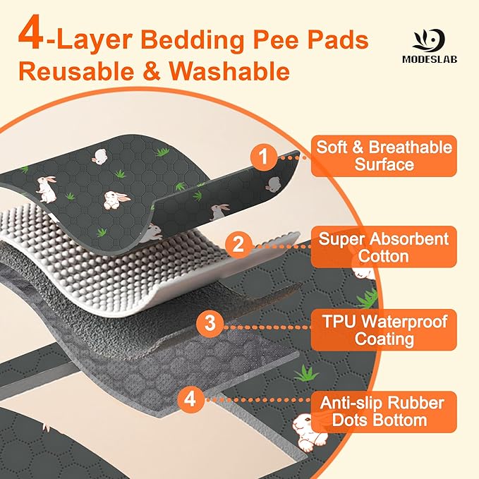 MODESLAB 2-Pack Washable Pee Pads for Dogs, 36in x 42in Puppy Traning Pads Leakproof Guinea Pig Cage Liner Rabbit Cage Absorbing Bedding Reusable Anti-Slip Rug Mat for Crate