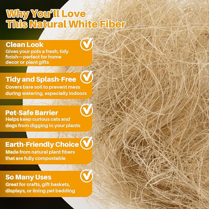 MAQIHAN Natural Plant Fiber - Organic Fiber Material for Bonsai and Crafts,Bird Nesting Material,White Garden Fibers for Potted Plants,Greenery Covering,Home Decoration,Gardening,Outdoor Use