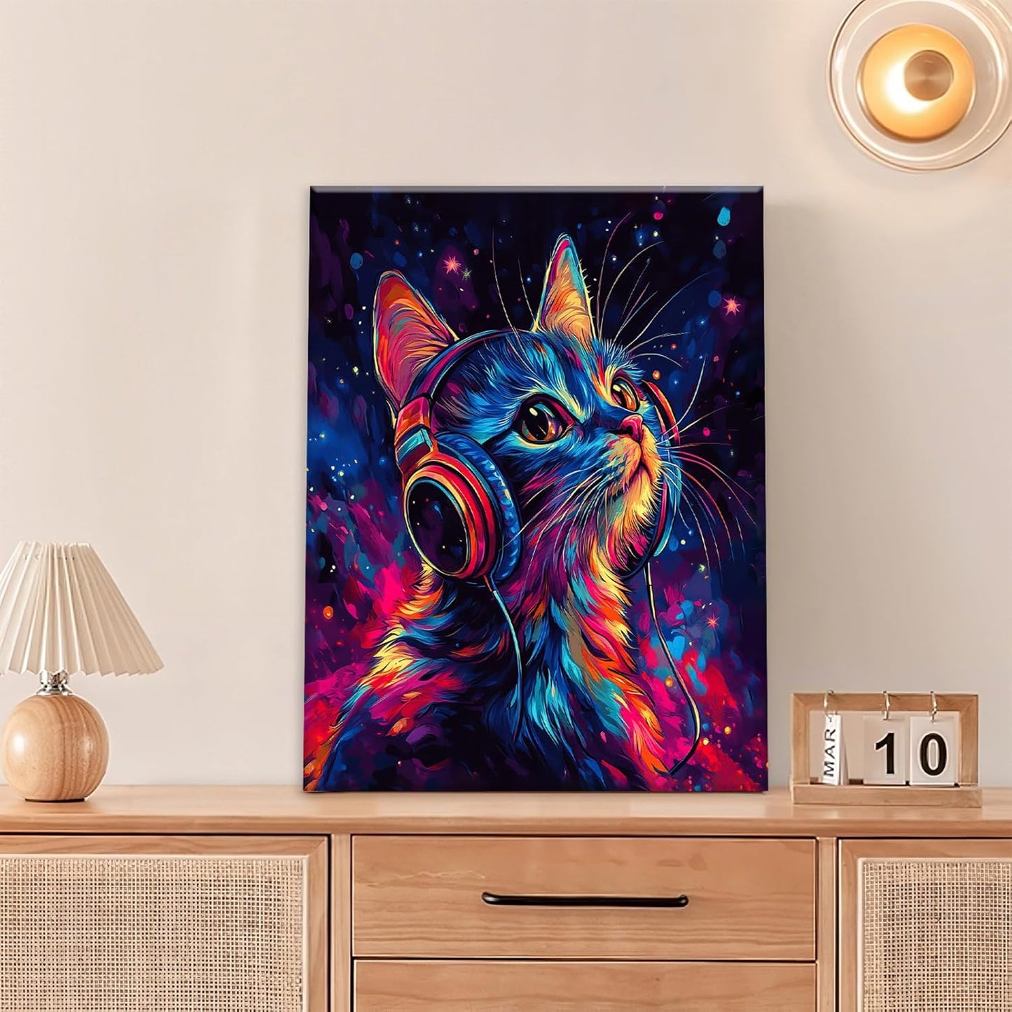 Cat Wall Art Canvas Fantastic Animal Wall Decor Prints Framed Painting Colorful Pictures Gifts Artwork for Bathroom Living Dining Kitchen 12"x16"