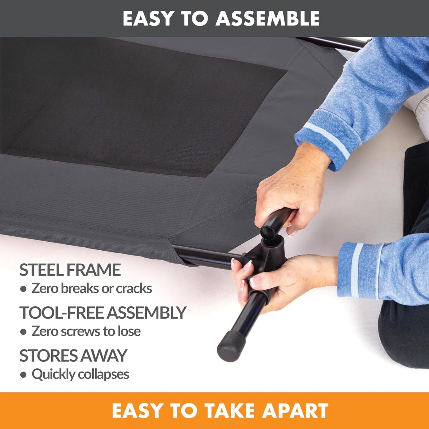 K&H Pet Products Outdoor Elevated Dog Cot, Breathable Cooling Elevated Cot Hammock Pet Bed for Large Dogs, Washable Mesh Cover, Raised Metal Frame, Collapsible, Portable - Large 42 X 30in Charcoal