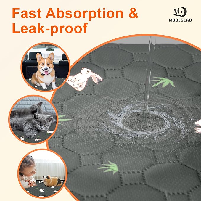 MODESLAB 2-Pack Washable Pee Pads for Dogs, 36in x 42in Puppy Traning Pads Leakproof Guinea Pig Cage Liner Rabbit Cage Absorbing Bedding Reusable Anti-Slip Rug Mat for Crate