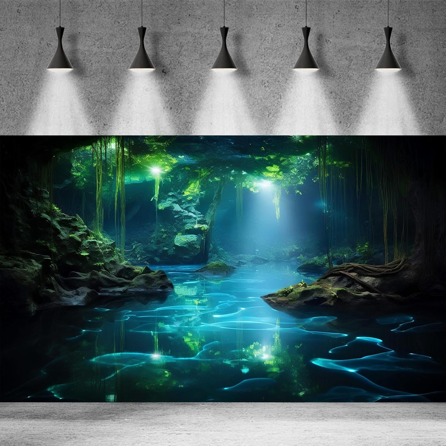 Cave Aquarium Background Underwater Cave with Light Beam Tranquil Stream Terrarium Background Mysterious Elegant Fantasy Tropical Plants Fish Tank Backdrop Wallpaper Poster Decorations Vinyl 72x24in