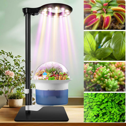 Smart Venus Fly Trap Terrarium Kit with Metal Stand,Self Watering Pots for Indoor Plants,Smart Planter Pot with Grow Light&Timer for Succulents,Herbs,Carnivorous Plant, for Dad