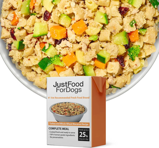 JustFoodForDogs Pantry Fresh Wet Dog Food Complete Meal or Dog Food Topper, Turkey & Whole Wheat Macaroni Human Grade Dog Food Recipe - 12.5 oz (Pack of 12)