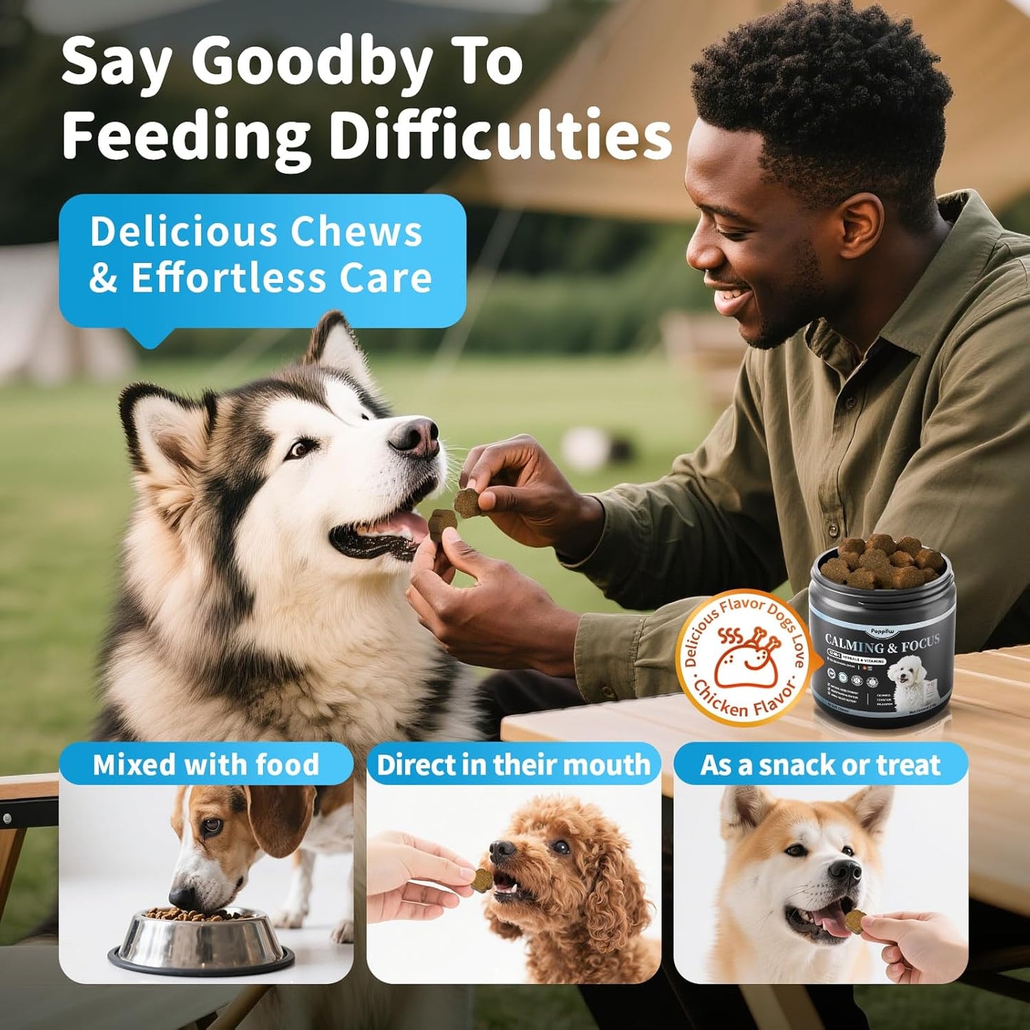 Calming Chews for Dogs – Calming Treats for Anxiety, Stress, Separation, Travel&Thunder, Relaxation & Focus Support with L-Theanine, Valerian Root, Chamomile & Ashwagandha, Chicken Flavor, 90Ct