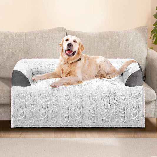 Calming Large Dog Bed for Couch – 41"x37" Washable Non-Slip Plush Sofa Protector for Dogs, Removable Cover, Soft Furniture Mat in Grey