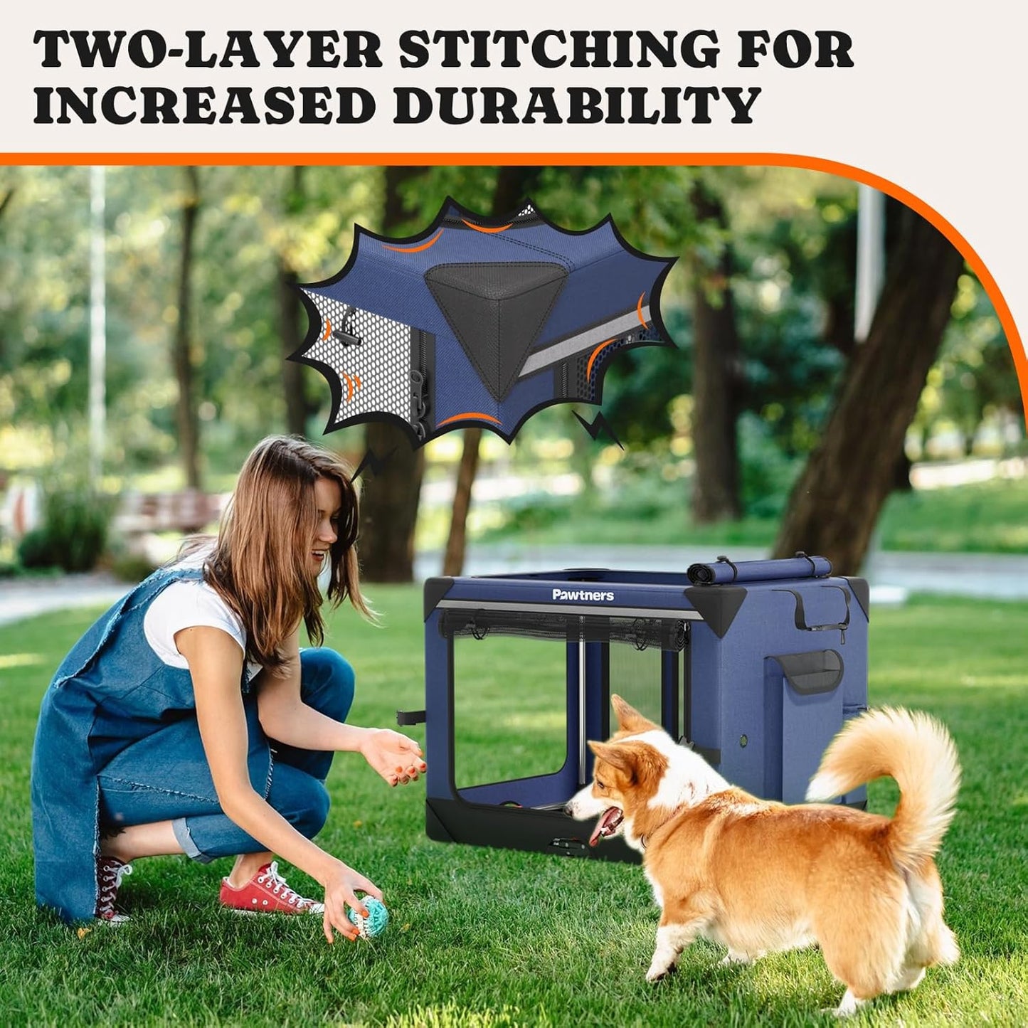 Collapsible Dog Crate: 30 Inch Foldable Soft Sided Dog Crate for Medium Dogs, Portable Dog Travel Kennel with Soft Mat for Indoors & Outdoors, Blue (30" L x 21" W x 21" H)