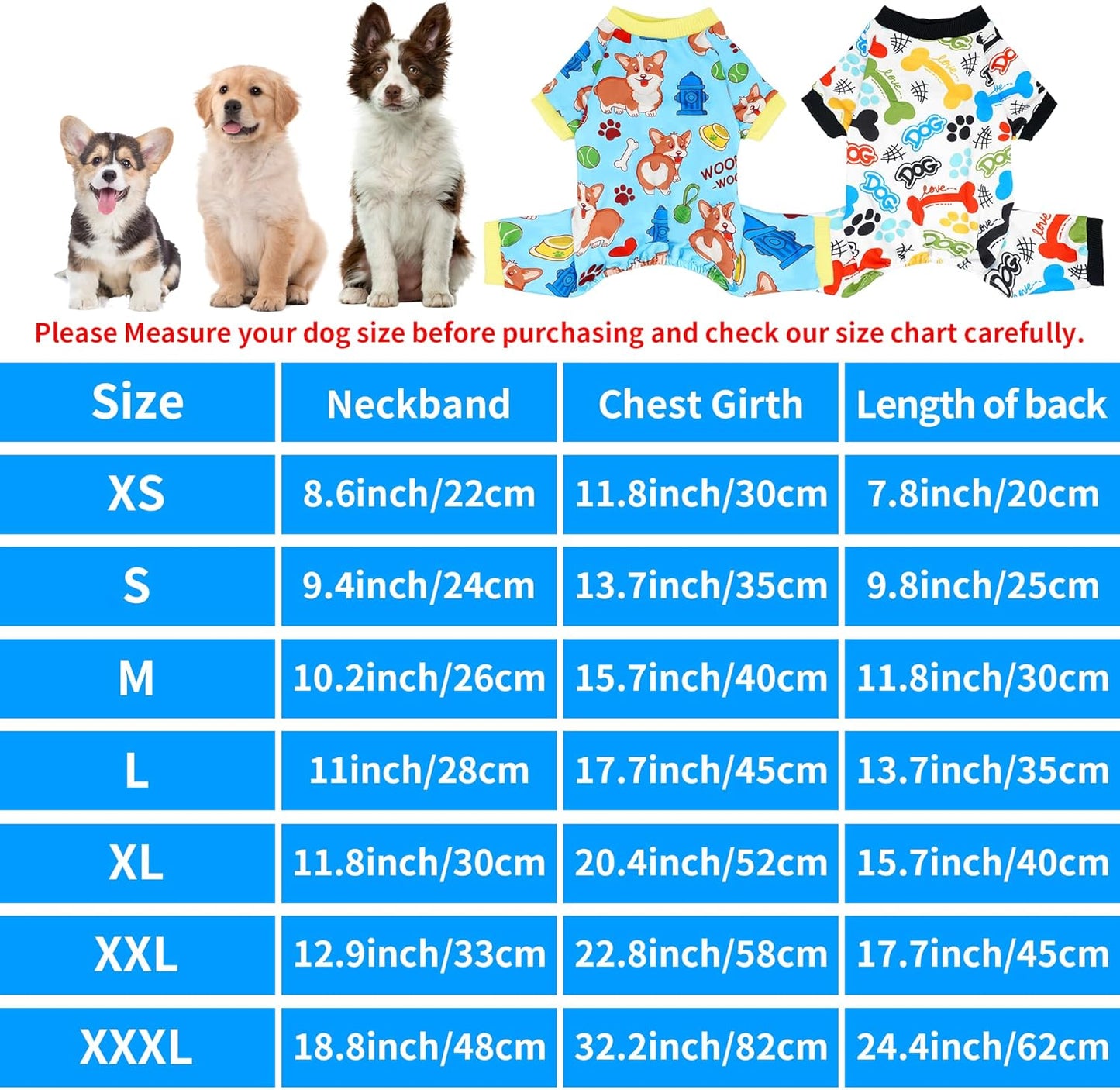 2PCS Dog Pajamas for XXL Sized Dog Pjs Clothes Puppy Onesies Outfits Pet Jammies Boy Girl Male Female Apparel Soft Strechy Paw Bone Print XXL