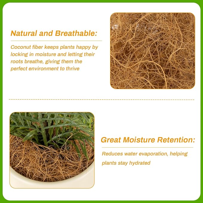 MAQIHAN Natural Coconut Husk Fiber - Organic Coconut Husk Silk for Plants,Bird Nesting Material,Organic Coco Coir for Plants,Perfect for Greenery Covering,Home Decoration,Gardening,Outdoor Use
