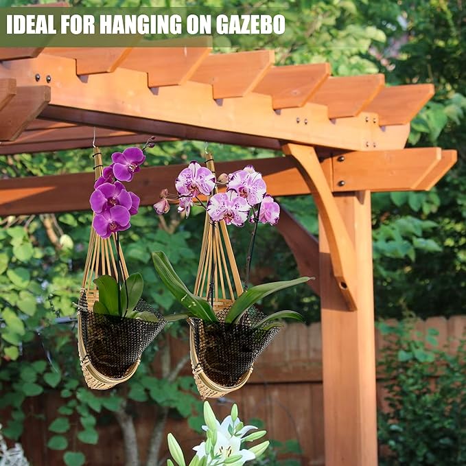 Orchid Hanging Planter 5 Inch 6 Pack with Bird Nest Style Plant Hangers, Handmade Thai Bamboo Woven Hanging Orchid Basket for Trellis Gazebo Indoor Outdoor
