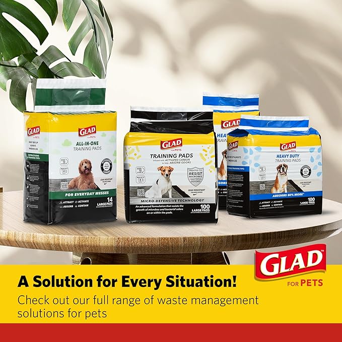 Glad for Pets JUMBO-SIZE Charcoal Puppy Pads, All-in-One | Black Training Pads That ABSORB & Neutralize Urine Instantly | New & Improved Quality Puppy Pee Pads, 30 Count - 2 Pack