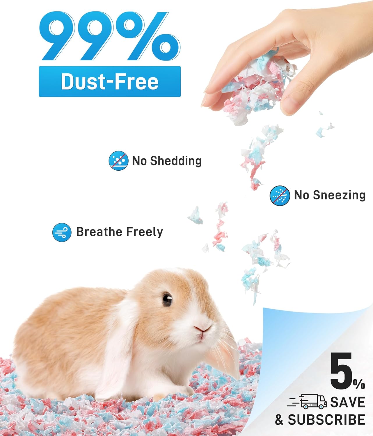 BUCATSTATE Hamster Bedding 50L, 99% Dust-Free Guinea Pig Bedding Odor Control Paper Bedding, Cozy Small Animal Bedding for Rabbit Rat Syrian Dwarf Hamsters Gerbils (Confetti)
