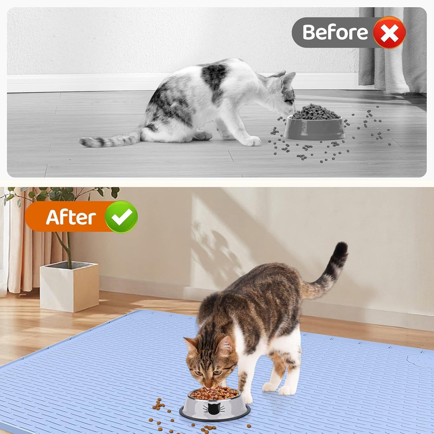 Cat Food Mat, 40" x 28" Extra Large Silicone Pet Feeding Mat with Raised Edge Pet Placemat for Food and Water Bowl Non-Slip, Easy to Clean, Floor Protection (Blue)