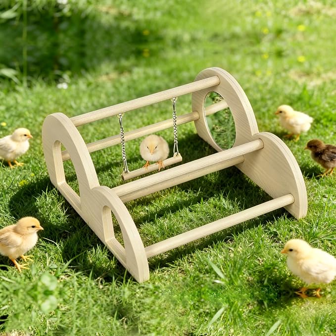 Chicken Perch with Swing & Mirror, Waterproof PVC Roosting Stand for Hens Activity Gym for Chicks & Bantams, Durable Easy-Clean Coop