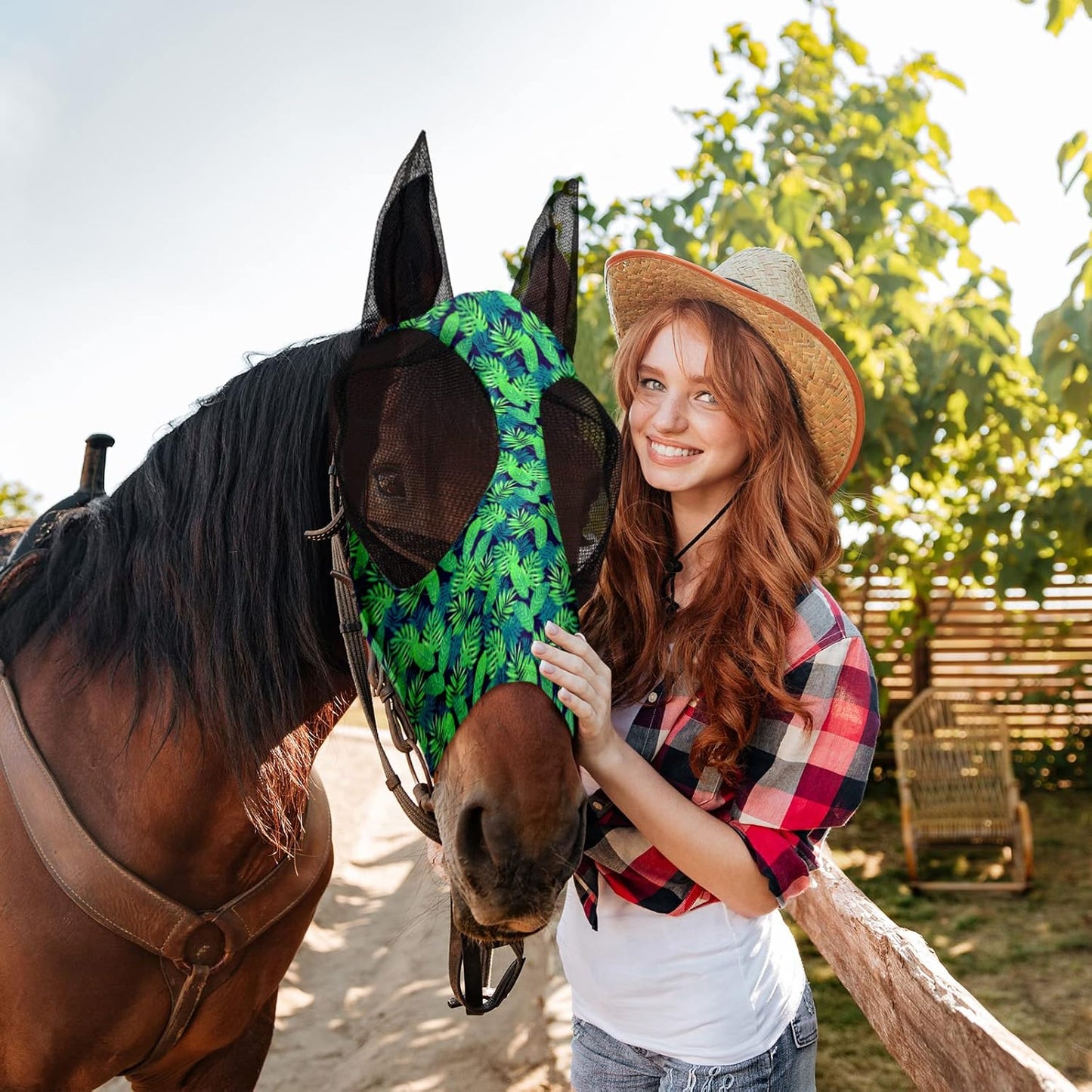 Chunful 6 Pcs Horse Fly Masks with Ears Smooth and Comfortable Cashel Mesh Fly Mask Elasticity Breathability UV Protection Horse Face Covering for Riding Supplies(Flamingo,Medium)