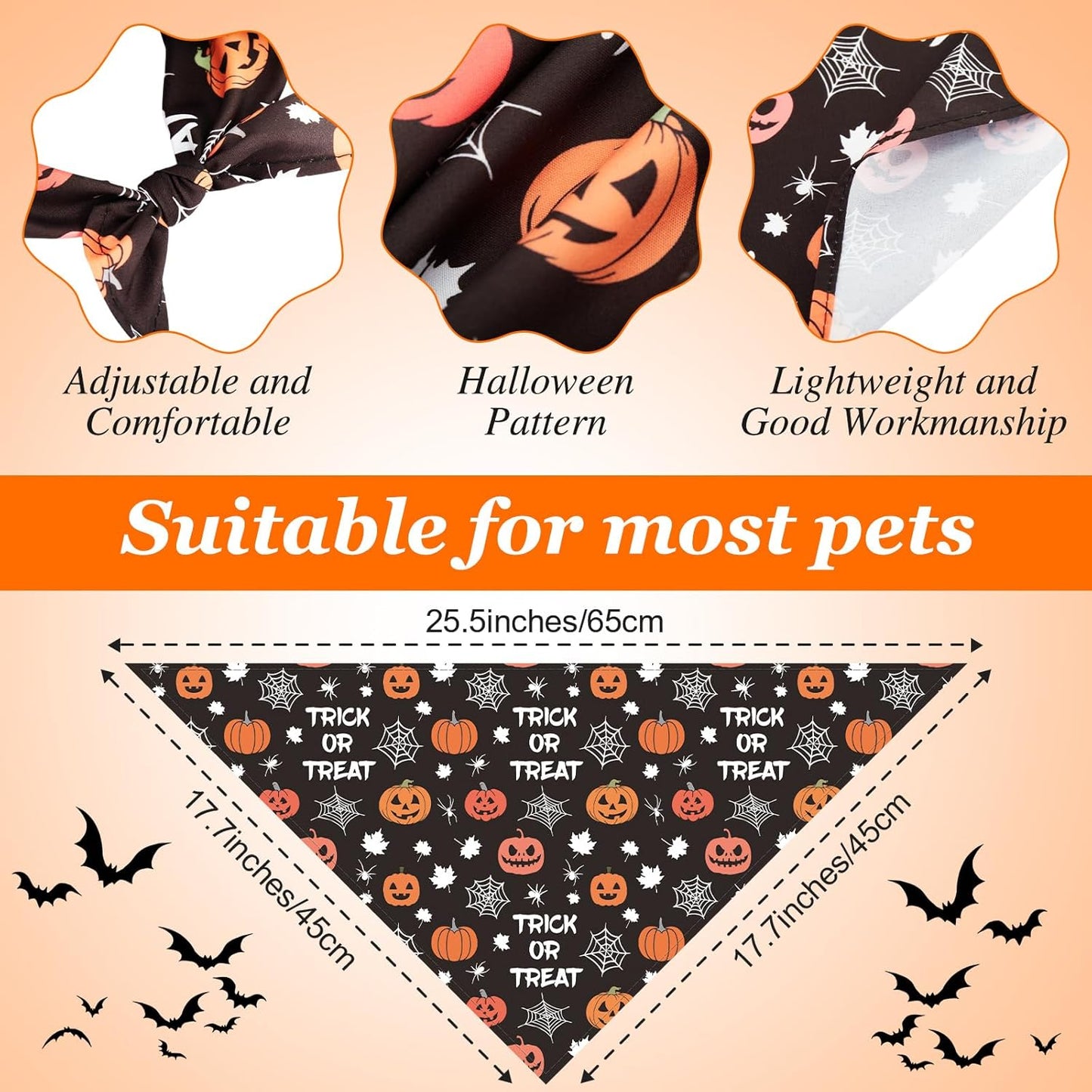 Chunful 30 Pcs Halloween Dog Bandanas Bulk Triangle Bandanas for Dogs Grooming with Pumpkin Ghost Patterns Soft Bibs Adjustable Doggie Scarf for Small Medium Large Pets Costume 25.6 x 17.7 x 17.7 in