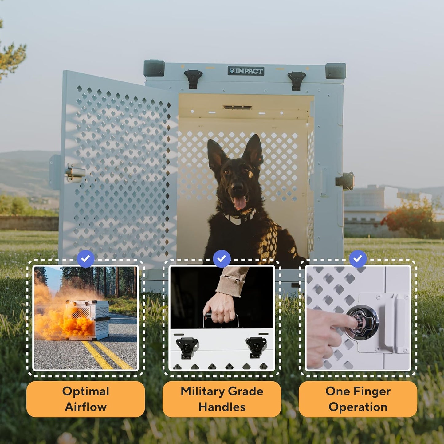 Impact Collapsible Dog Crate - Foldable Hard Crate for XXL Dogs - Heavy Duty Travel Kennel with Powder-Coated Aluminum - Quick Setup for Indoor & Outdoor (Gray, 48" (48" L x 27" W x 33" H))