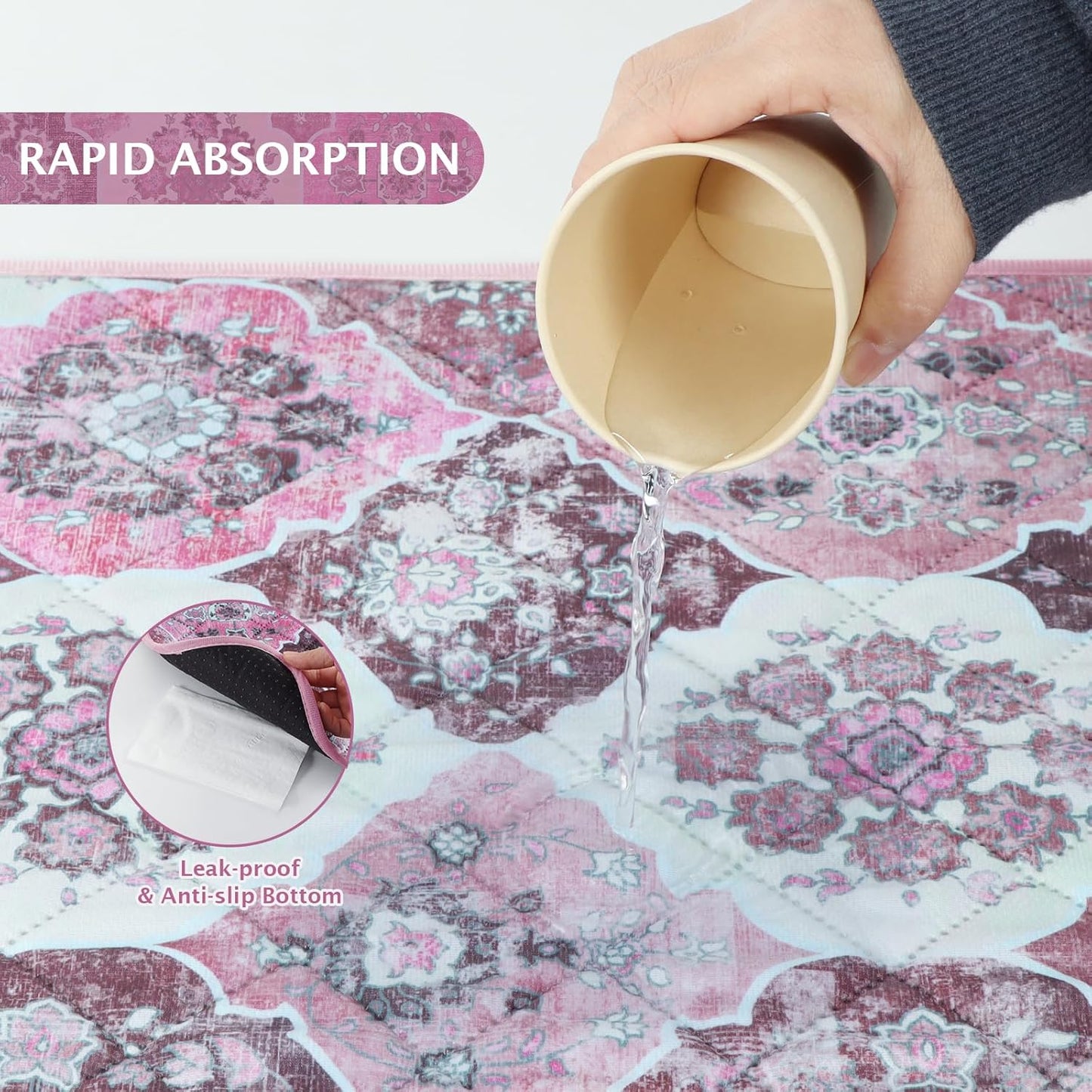 IEUUMLER Washable Pee Pads for Dogs, 1 Pack Reusable Pee Pads for Dogs Non-Slip Grip, Super Absorbent Waterproof Puppy Pads for Potty Training, Playpen, Crate, Whelping Box EU011 Pink, 63x63