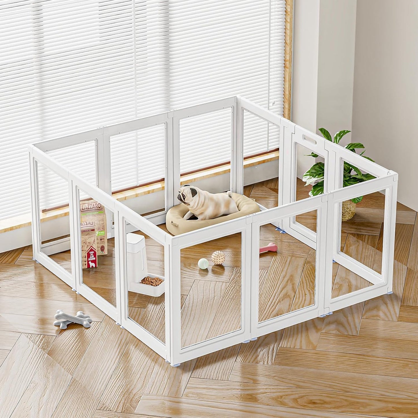 Clear Acrylic Dog Playpen Transparent Dog Playpen Indoor, Easy Assemble Clear Pet Pen for Puppy Bunny Cat Pig, Sturdy & Easy Cleaning Plastic Dog Puppy Fence (23.6" H, 12PCS)