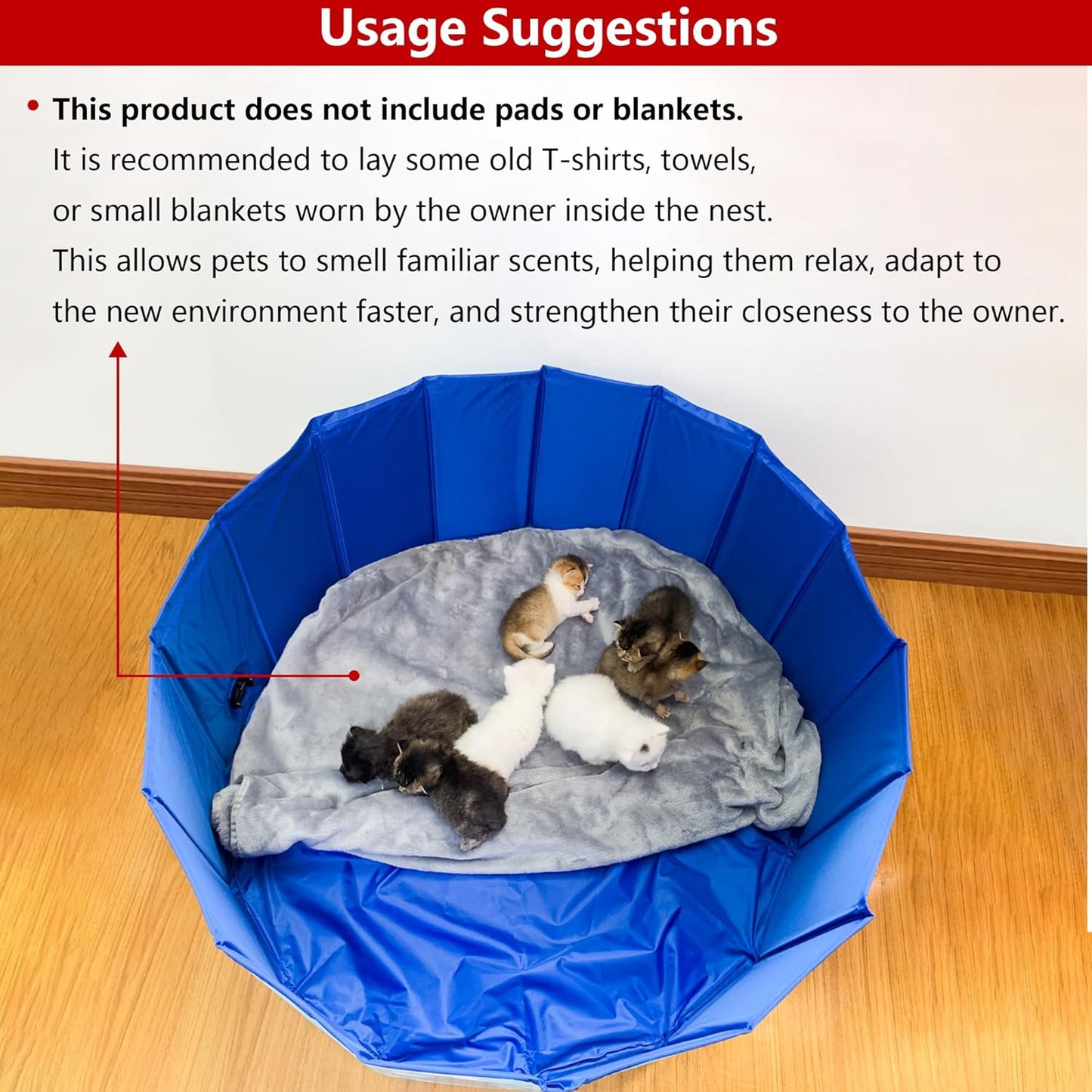 Birthing and Activity Bed for Kittens Puppies and Small Pets, Large Foldable Pet Nest, 31.5 Inch Diameter 11.8 Inch Height
