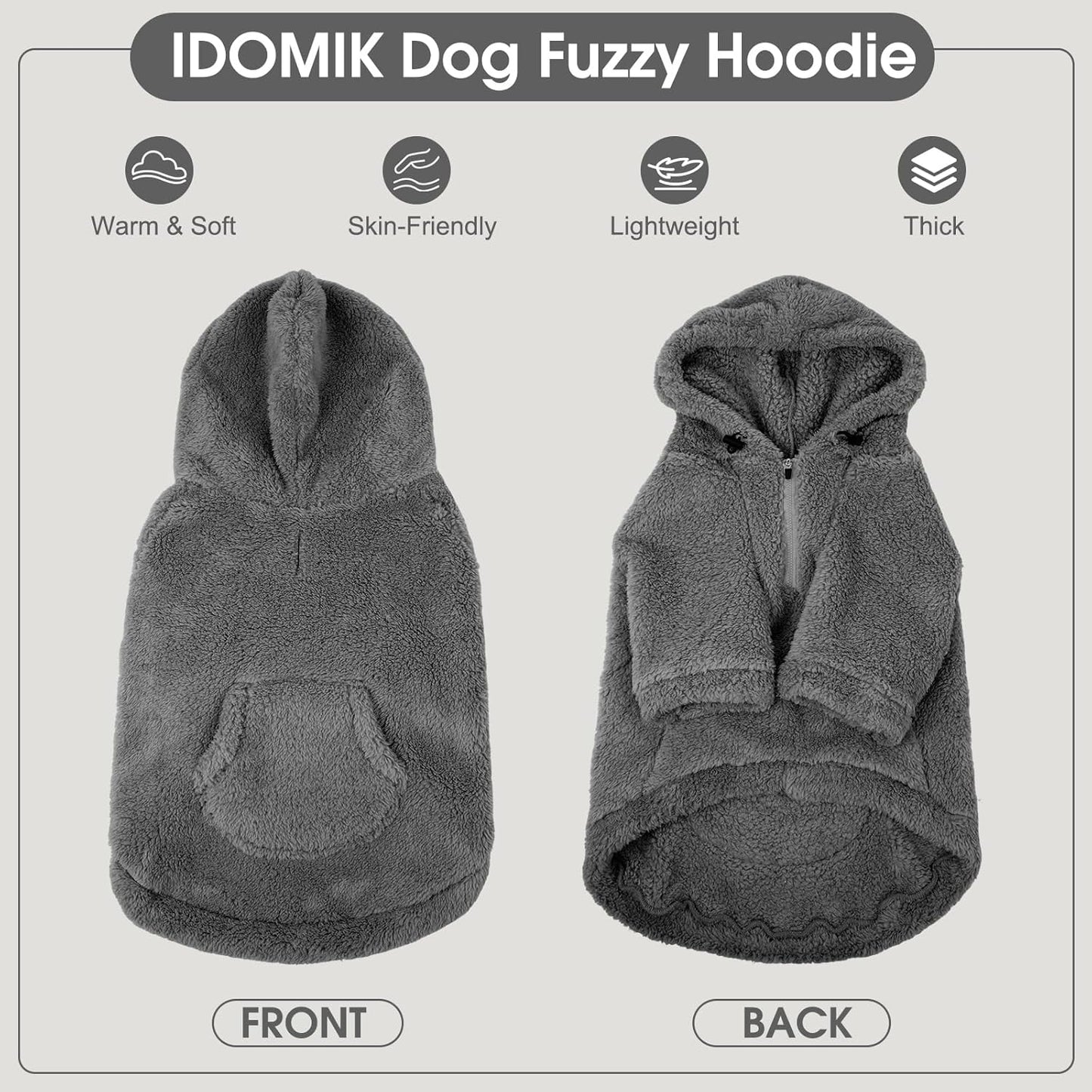 IDOMIK Fuzzy Dog Sweater with Adjustable Hood, Warm Fleece Dog Sweater Hoodie with Harness Hole & Pocket, Pullover Sweaters for Large Dogs, Fuzzy Hooded Sweatshirt for Fall Winter Christmas,Grey,3XL