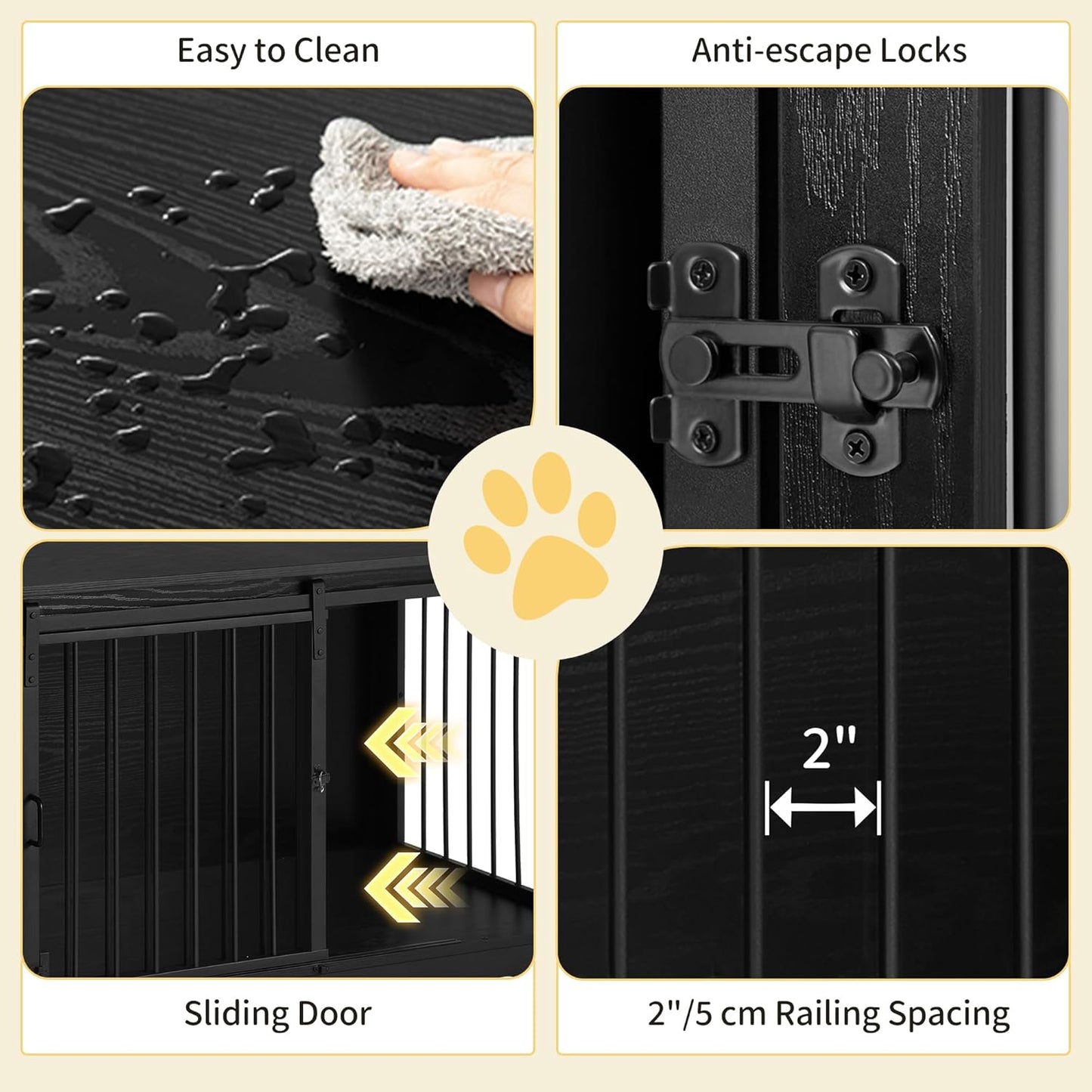 27.2" Dog Crate Furniture with Barn Door, Heavy Duty Dog Kennel Indoor with 2 Doors, Wooden Pet Cage End Table for Small Medium Dogs up to 22 lb, Anti-Chew Anti-Escape, Black DFC84304B