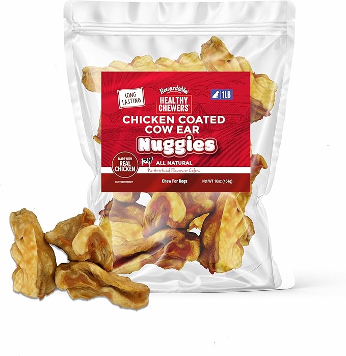 Chicken Coated Cow Ear Nuggies - Treats for Dogs - 1 Pound Bag