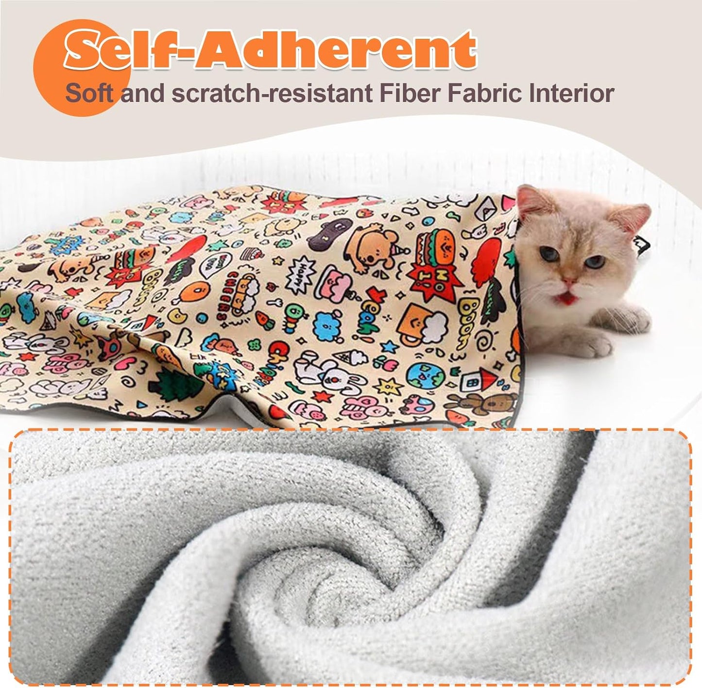 Cat Grooming Wrap, Cat Wrap Self-Adherent, Anti-Scratch Anti-Bite, Anti-Escape Grooming Bag for Cats Nail Clipping, Ear Cleaning, and Teeth Brushing (19.7 × 19.7" Cat Prints)