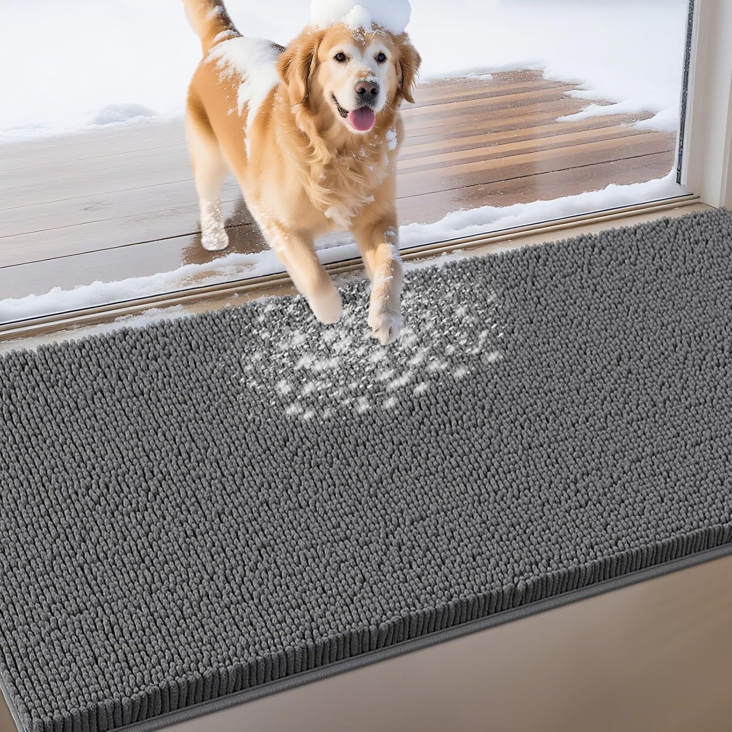 IM HOME Extra Large Dog Door Mats for Muddy Paws, Chenille Absorbent Dog Mats, Non Slip Heavy Mud Mat for Dogs, Soft Pet Mat for Entryway, Mud Paws, Inside Floor,71" x 25", Grey