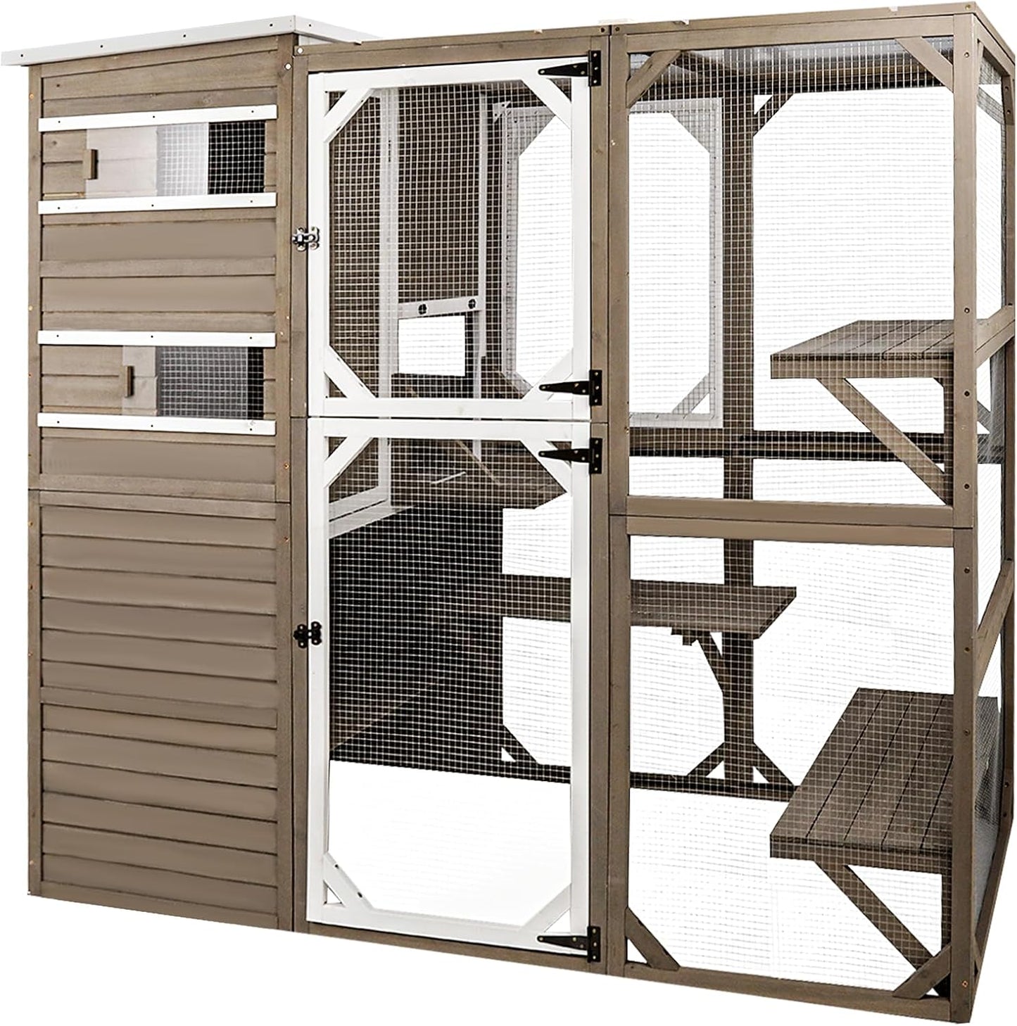 Catio Outdoor Cat Enclosure, Large Cat House Cat Cage Condo Indoor Playpen Kitty Shelter with Multi-Level Platforms, Waterproof Roof, Pull-Out Tray, and 2 Resting Boxes
