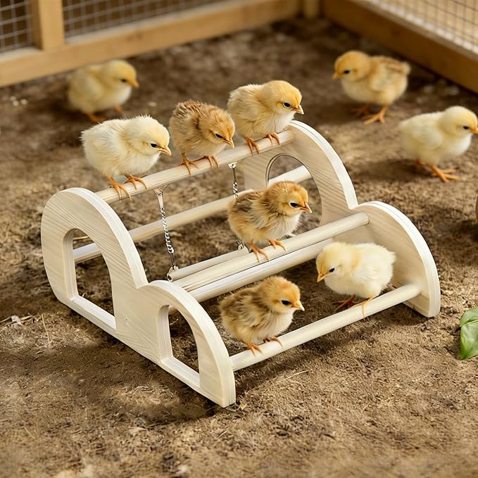 Chicken Perch with Swing & Mirror, Waterproof PVC Roosting Stand for Hens Activity Gym for Chicks & Bantams, Durable Easy-Clean Coop