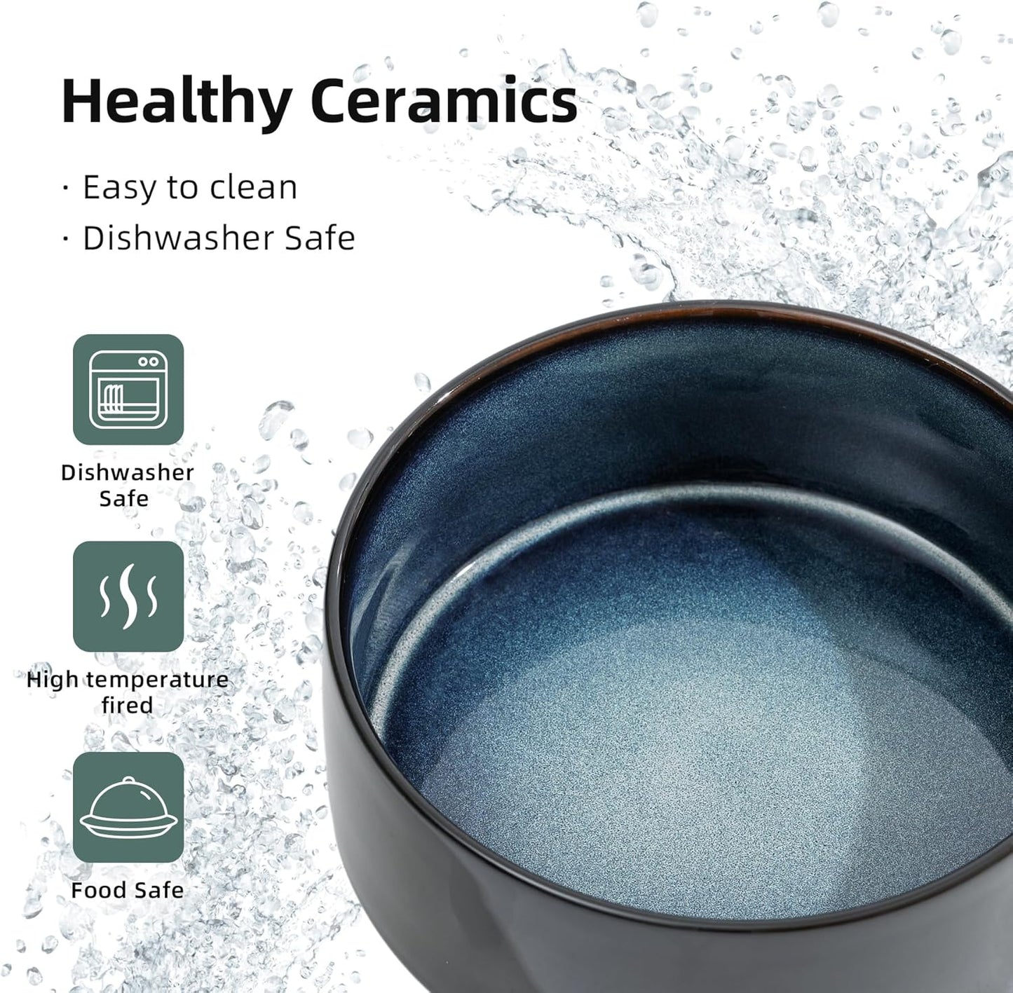 Ceramic Elevated Dog Bowls, Food and Water Bowls for Dogs, Puppy, Raised Dog Dish, Pet Feeder(6inch, 2 x Starry Sky + Stand)