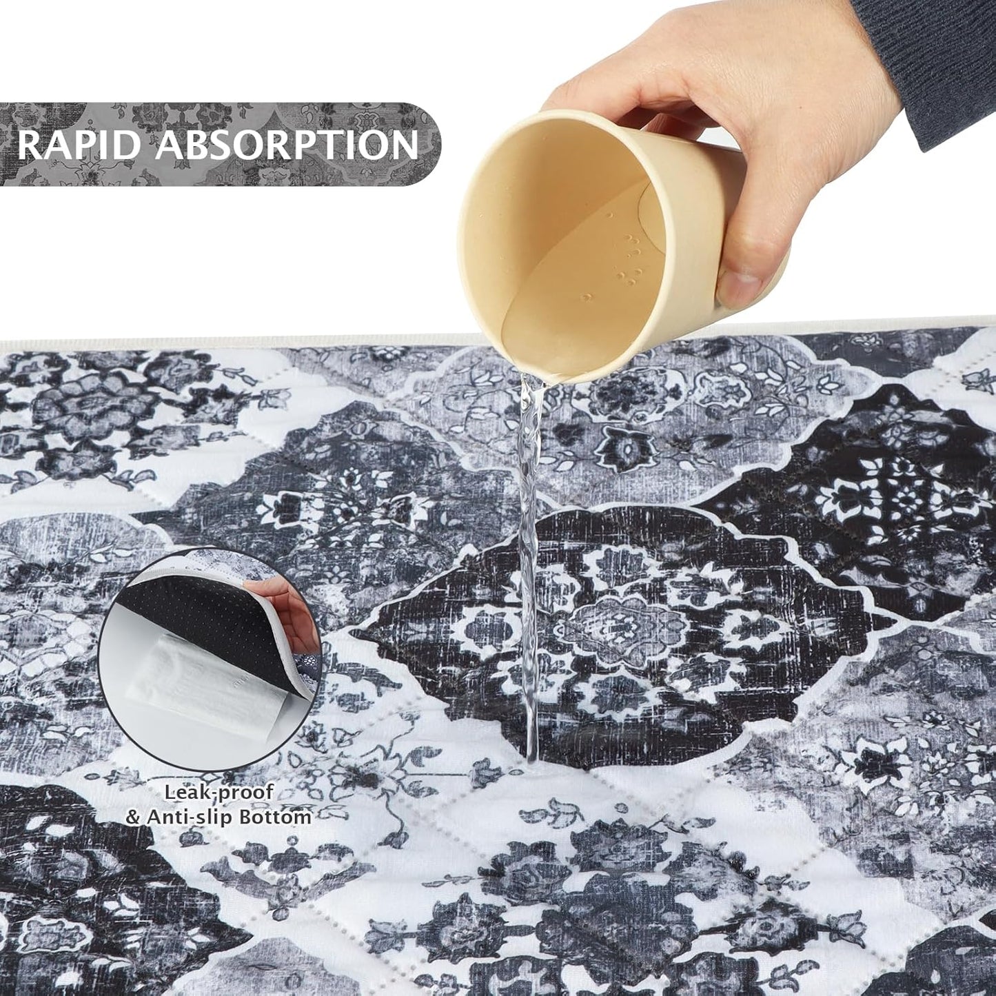 IEUUMLER Washable Pee Pads for Dogs, 2 Pack Reusable Pee Pads for Dogs Non-Slip Grip, Super Absorbent Waterproof Puppy Pads for Potty Training, Playpen, Crate, Whelping Box EU011 Black Grey, 24x18