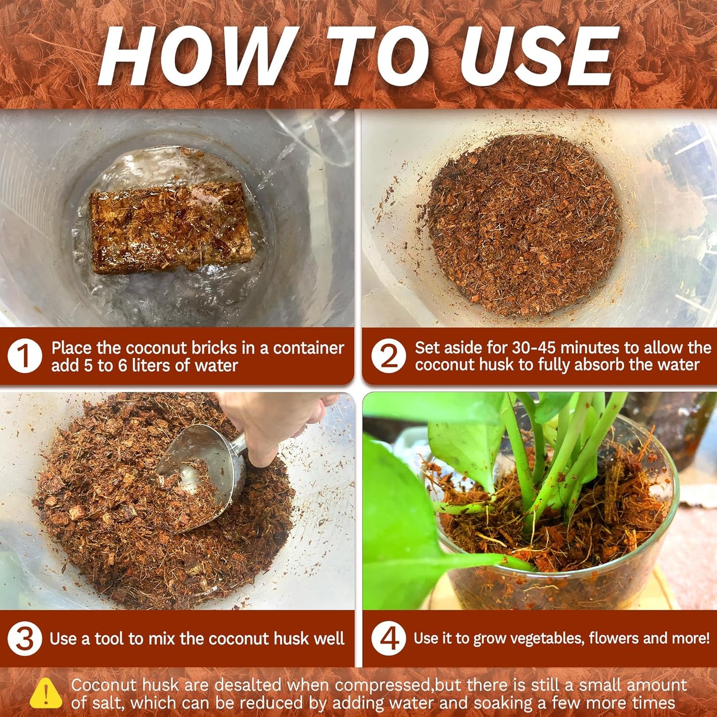 Coco Husk -27PACK Organic Coconut Husk Chips with Low EC & PH Balanced, High Expansion Coconut Substrate Coco Husk Mulch for Garden Flowers, Planting, Reptile