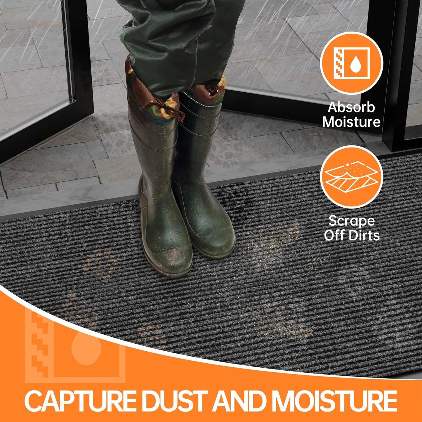 Indoor Outdoor Door Mat, 4’ x 2' Doormat for Entryway, Rubber Backing Non Slip Front Door Mat Outside Entrance, Super Absorbent Commercial Floor Mat for Home Office