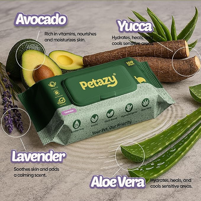 Dog Wipes for Paws and Butt Ears Eyes | Organic Pet Wipes for Dogs | Hypoallergenic Lavender Scented Dog Wipes Cleaning Deodorizing | Extra Thick Plant Based Wipes Dogs Cats Pets | 100 Count