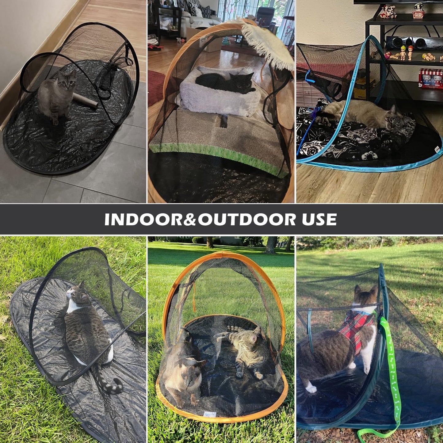 Cat Tent Outdoor, Pet Enclosure Tent Suitable for Cats and Small Animals, Indoor Playpen Portable Exercise Tent with Carry Bag（Black）