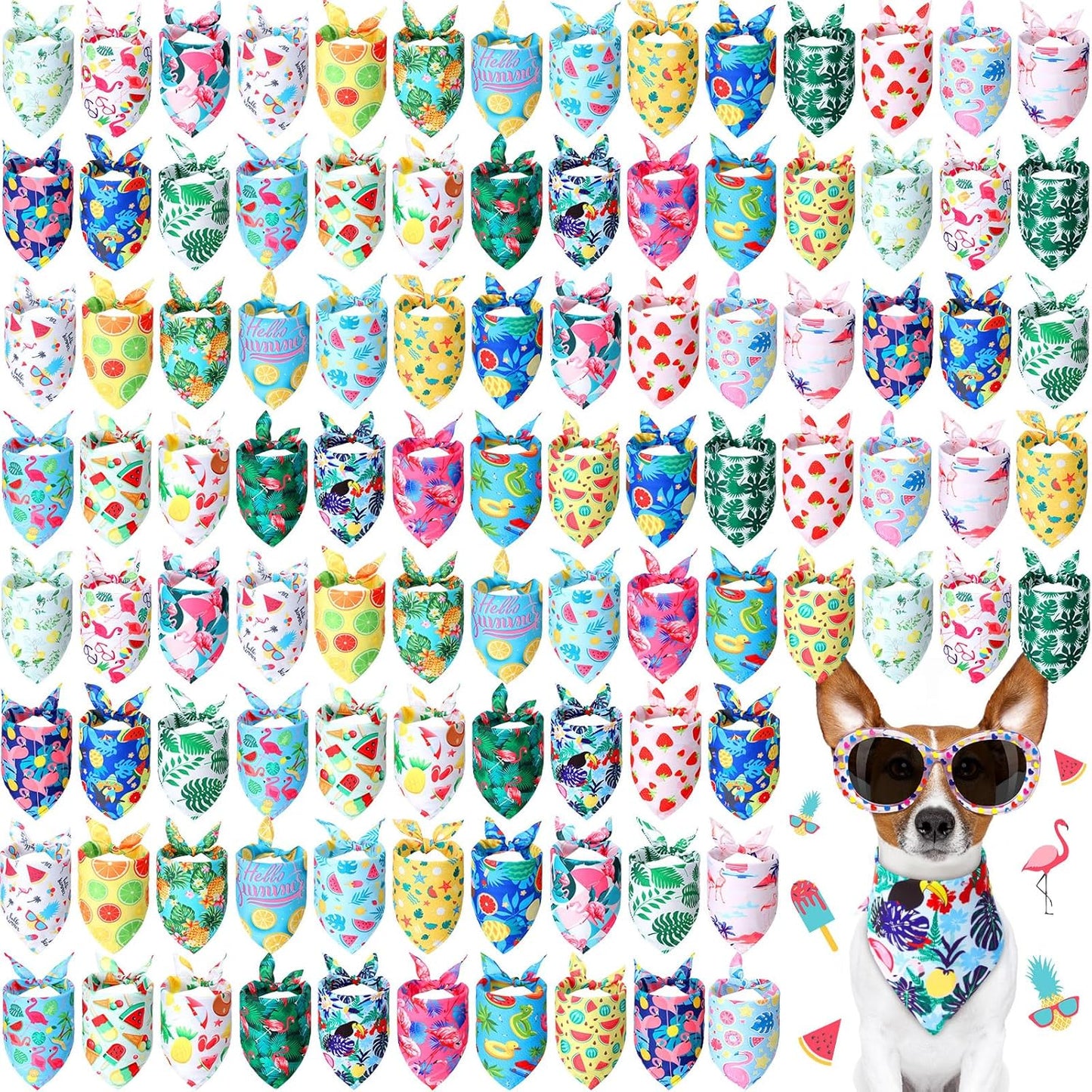 Chunful 100 Pieces Dog Bandanas Bulk Summer Pet Bandanas Pack Triangle Scarf Bib Kerchief Set for Small Large Dog Costume Accessories Decoration(19.7 x 13.8 x 13.8,Fruit)