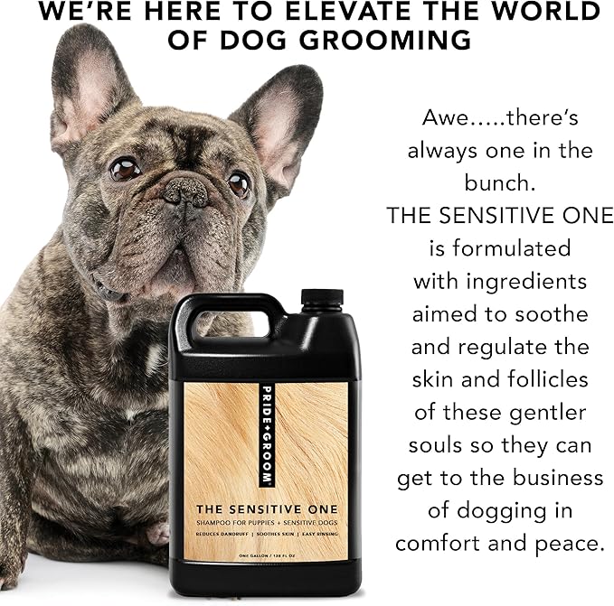 Pride and Groom The Sensitive One | Dog Grooming Shampoo for Puppies and Dogs with Itchy, Dry Skin| Tearless All Natural Body Wash with Essential Oils to Soothe Skin and Reduce Dandruff – 128oz