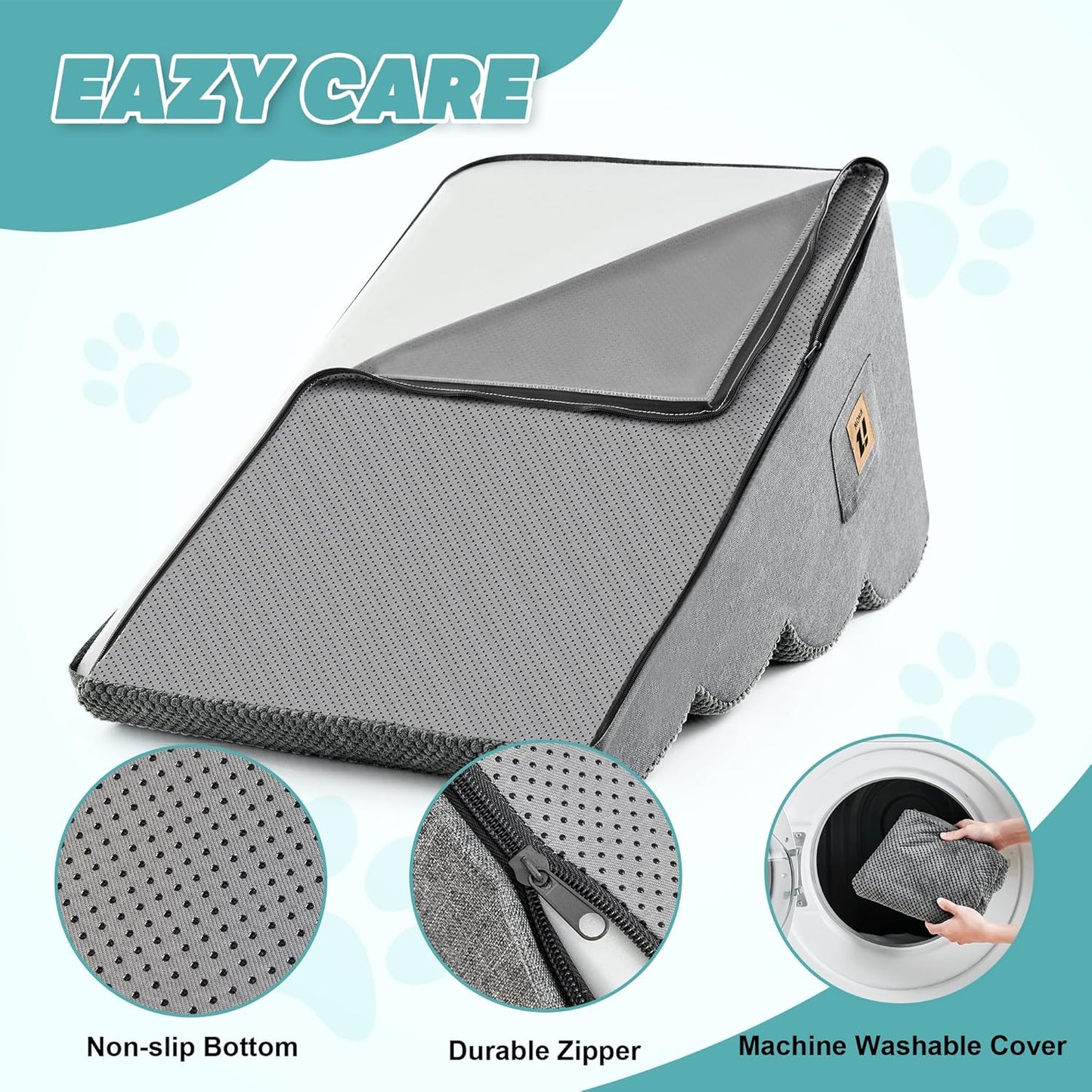 IFNOW Dog Stairs for Small Medium Dogs and Cats 19.7" H, 5-Step Studry Dog Steps for Bed, Couch, High Density Foam Pet Stairs for Dogs to Get on Bed, Non-Slip Balanced Curved Indoor Pet Ramp, Grey