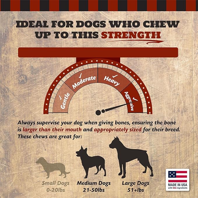Beef Knuckle Dog Bones for Aggressive Chewers, Large and Medium Breed Dog Treat, Natural, Tough, Chew Toy, Made in The USA, 8 Count
