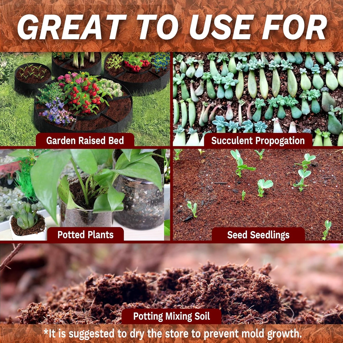 Coco Coir for Plants- 10LB Organic Coconut Coir Brick with Low EC & PH Balanced,Coco Fiber for Herbs& Flowers, Renewable Coco Soil for Planting(18 Gal.)