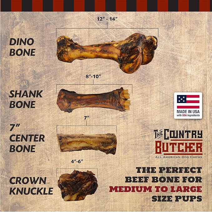 Beef Knuckle Dog Bones for Aggressive Chewers, Large and Medium Breed Dog Treat, Natural, Tough, Chew Toy, Made in The USA, 8 Count
